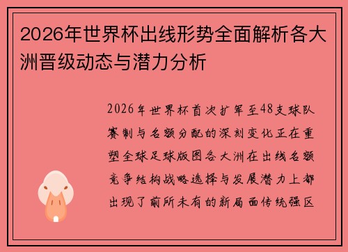 2026年世界杯出线形势全面解析各大洲晋级动态与潜力分析